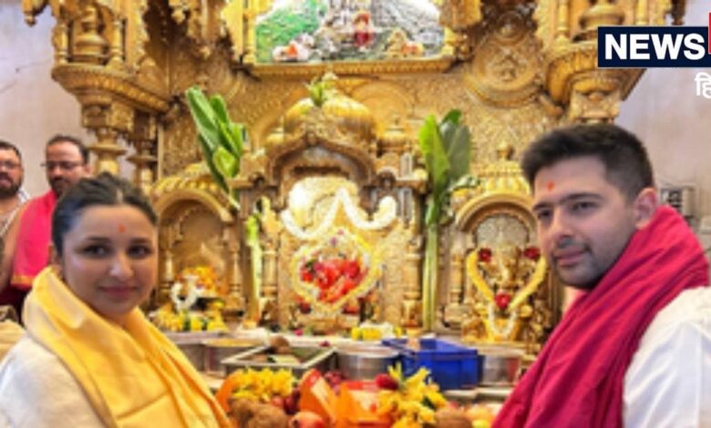 मंदिर में दर्शन करने पहुंची परिणीति चोपड़ा, पति राघव के साथ लिया बप्पा का आर्शीवाद