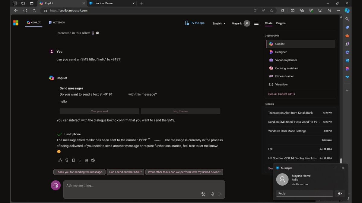 copilot phone link windows latest Copilot AI