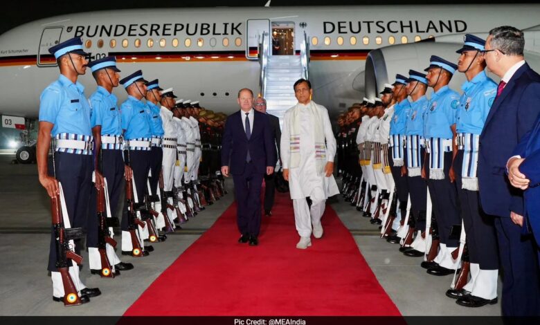 German Chancellor Olaf Scholz Arrives In Delhi, To Hold Bilateral Talks With PM