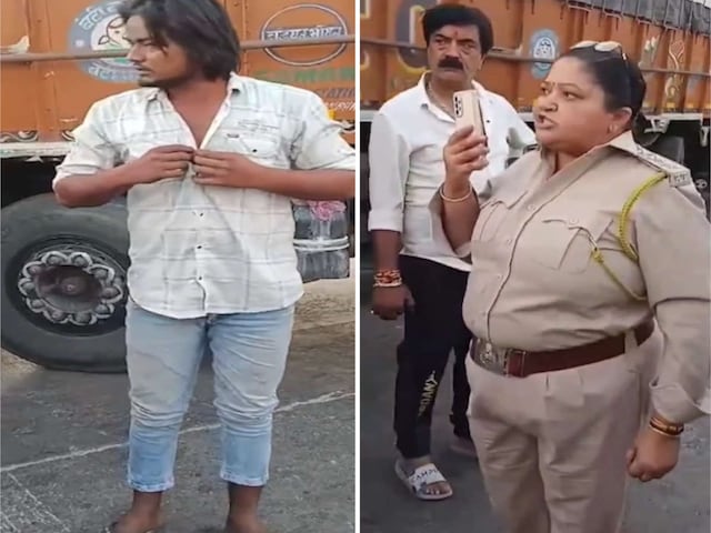 ...जब लेडी इंस्पेक्टर को आया गुस्सा, सरेराह ट्रक चालक के बाल पकड़कर खीचें