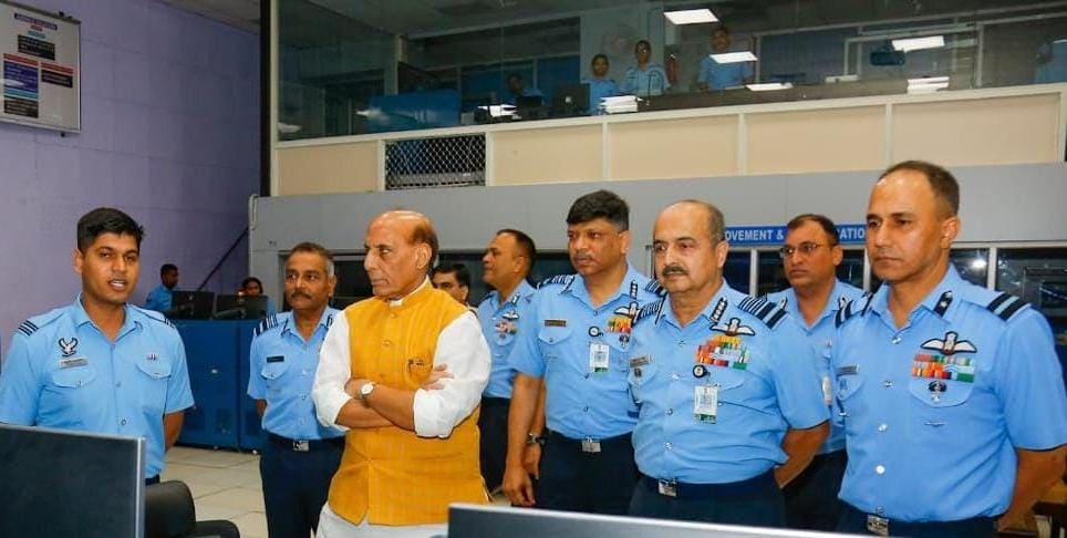 Defence Minister Rajnath Singh visited a radar station of the IAF, reviewing the performance of IACCS.
