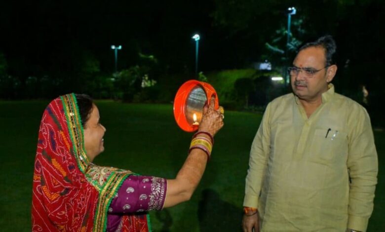 Jaipur CM Bhajanlal Sharma Celebrates Karwa Chauth with Wife