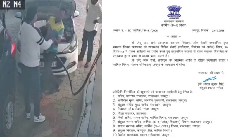 पेट्रोल पंप विवाद में आरएएस छोटू लाल शर्मा निलंबित