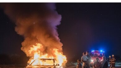 BMW Car Catches Fire on Road, Family Escapes Safely