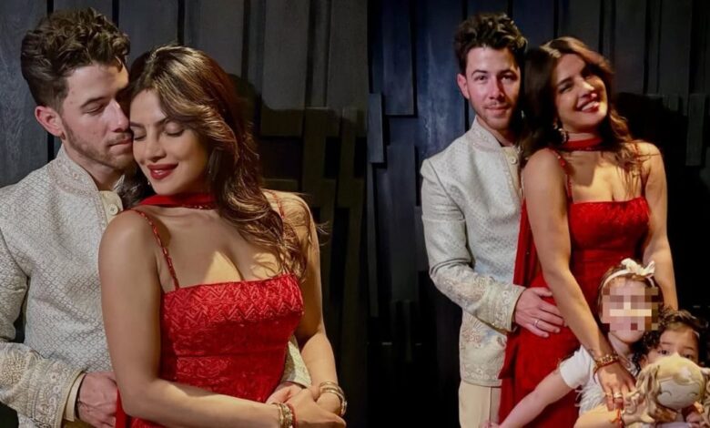 प्रियंका चोपड़ा ने दिवाली पर निक जोनास संग बिखेरा जलवा, मनीष मल्होत्रा ​​की लाल ड्रेस में दिखाईं अदाएं