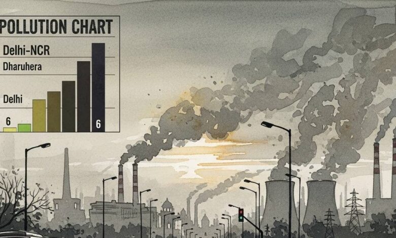 Top Polluted Cities: पॉल्यूशन चार्ट में टॉप पर दिल्ली-NCR, धारूहेड़ा की हालत सबसे खराब, छठवें पायदान पर दिल्ली | CREA report top 10 polluted cities in India in October all in Delhi-NCR Dharuhera most polluted and Delhi ranked sixth