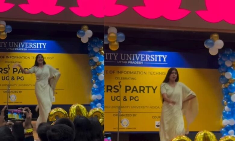 अमेटी यूनिवर्सिटी की फ्रेशर पार्टी में लड़की ने किया धुआंधार डांस, 'लांबा लांबा घूंघट' किया रीक्रिएट