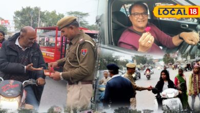 चालान की पर्ची नहीं वाहन चालकों को यातायात पुलिस ने दिए गुलाब का फूल, पुलिस की गांधीगिरी से चालक भी दिखे खुश