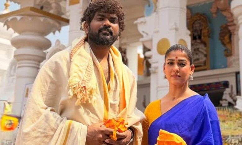 नयनतारा ने पति संग की मंदिर में पूजा, मांगा LIK की सक्सेस का आशीर्वाद, नीली साड़ी में खूबसूरत दिखीं एक्ट्रेस