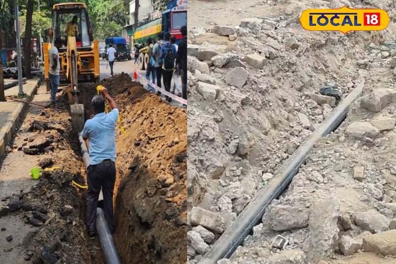 पाइप लाइन बिछाई जा रही पाइप लाइन बिछाई जा रही