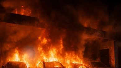 बदमाशों ने पेट्रोल छिड़ककर वर्कशॉप में लगाई आग, मर्सिडीज-ऑडी सहित 18 कारें खाक, सीसीसीटवी में कैद हुई वारदात