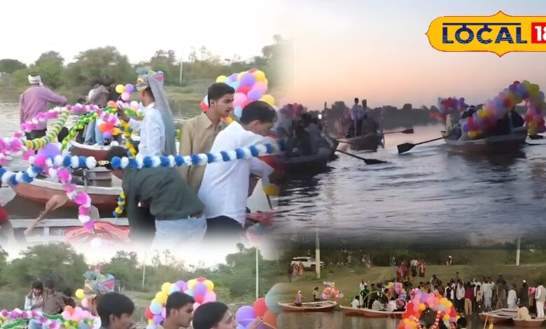 ajab gajab wedding | unique wedding procession | baraat arrives by boat | wedding in pond | unusual indian wedding