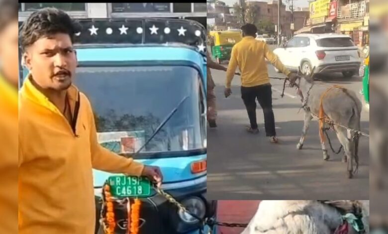 जोधपुर में अनोखा विरोध! ई-रिक्शा खराब हुआ तो गधे से खिंचवाया, वीडियो वायरल