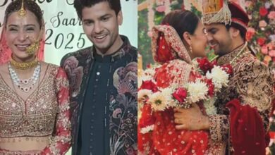 पहाड़ी नथ, गलोबंध और पौंची पहने नजर आईं दुल्हन सारा खान, मुकुट में खूब सजे दूल्हे कृष पाठक, देखें PICS