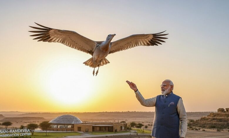 PM मोदी ने की जैसलमेर के गोडावण संरक्षण की तारीफ! सम-रामदेवरा सेंटर से बढ़ी उम्मीद, 79 तक पहुंची संख्या
