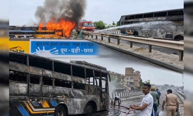 जैसलमेर के बाद उदयपुर में दौड़ती बस बनी आग का गोला, बाल-बाल बचे यात्री, देखें दहला देने वाला वीडियो