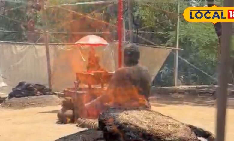 हीटवेव के बीच अद्भुत साधना! 42 डिग्री तापमान में जलती धूणियों के बीच संत की तपस्या, लोगों की उमड़ी भीड़