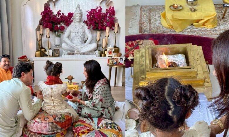 हाथों में चूडियां-माथे पर तिलक, गले में माता की चुनर, देसी गर्ल बनी प्रियंका चोपड़ा की बेटी, धूमधाम से मनाया दशहरा